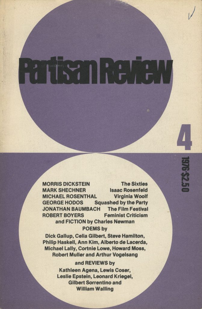 Partisan Review, John Ashbery, poetry editor, Vol. XLIII, no. 4, Rutgers University, New York, 1976. Includes "Completely New" and "Summer" by Alberto de Lacerda