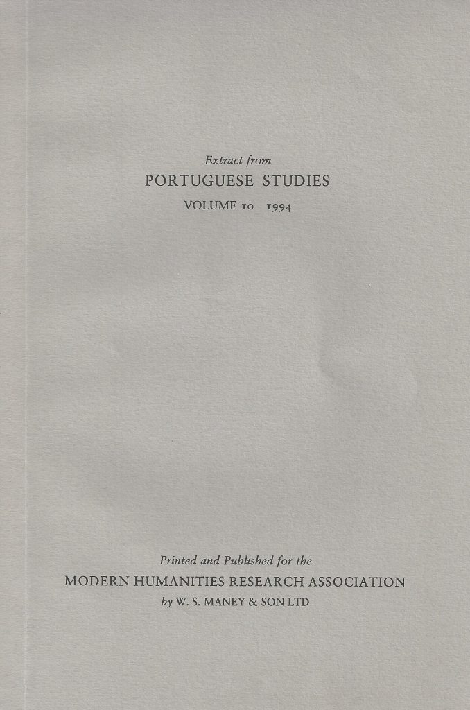 Extract from Portuguese Studies, Modern Humanities Research Association, Vol. 10, London, 1994. "Realism and the Romantic Intrusion: The Fiction of Eça de Queiroz and Machado de Assis" by Alberto de Lacerda