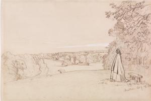 Charles West Cope (UK, 1811-1890) Landscape with portrait of Emma Cope, 1866